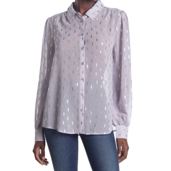 Modcloth Sheer Lavender And Gold Metallic Moon Print Button Down Blouse Size 1X - Picture 1 of 14